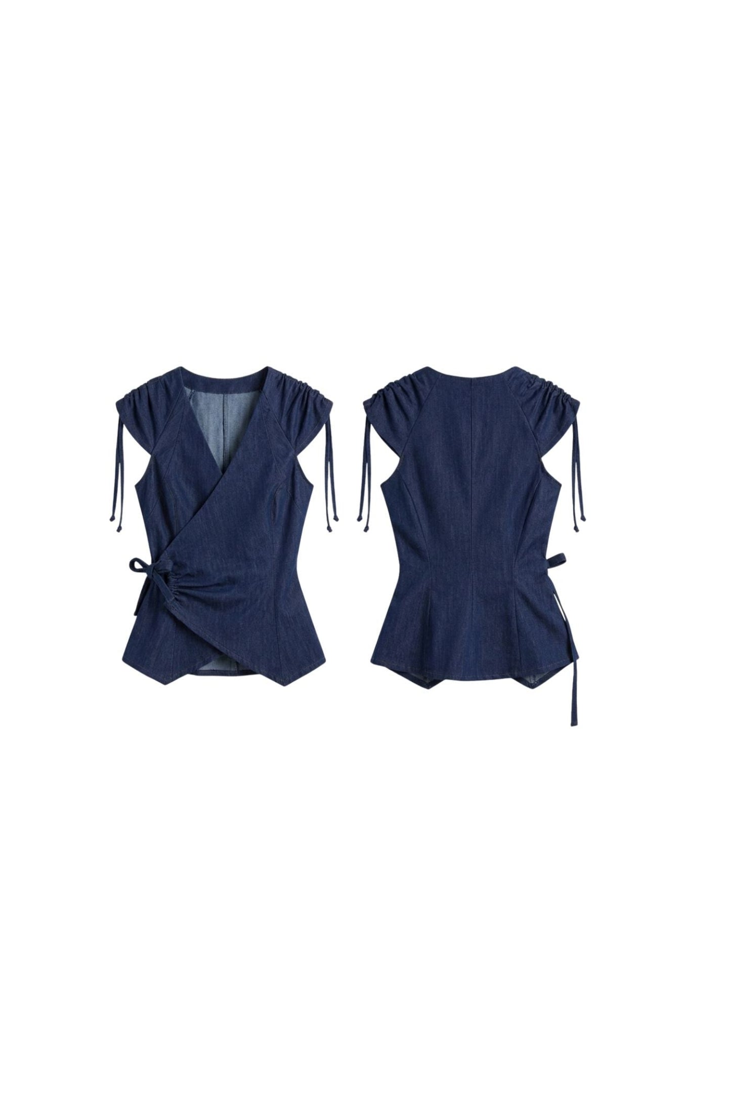 The Sculpted Denim Wrap Top cache-coeur